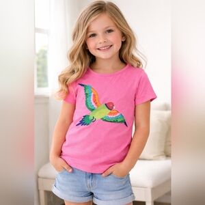 Mini Boden Pink T Shirt with Colorful Parrot Graphic